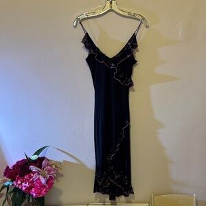 City Triangles Black Midi Dress with Pink Floral Trim